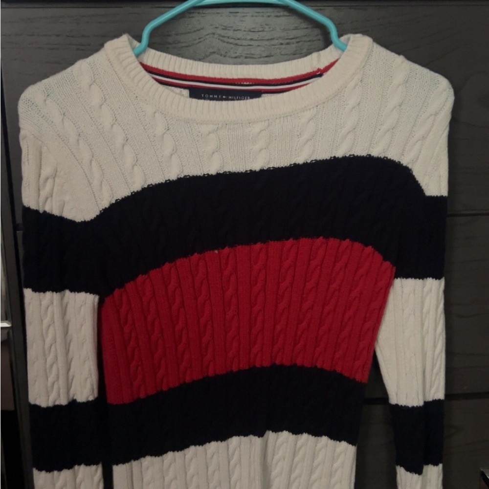 Tommy Hilfiger Red and Black Crewneck Sweater